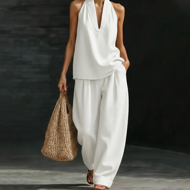 Women's Casual Halter Top & Wide-Leg Pants Set