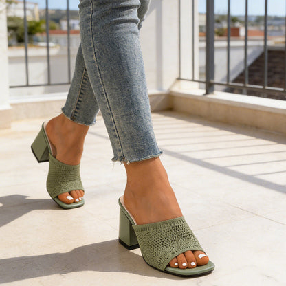 Women's Knit Open-Toe Block Heel Sandals