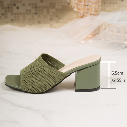 Women's Knit Open-Toe Block Heel Sandals
