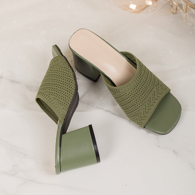 Women's Knit Open-Toe Block Heel Sandals