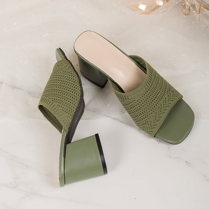 Women's Knit Open-Toe Block Heel Sandals
