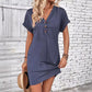 📢📢40% OFF !! ⏰Women's Fashion V-Neck Button Dress – Timeless Solid Colors, Soft Fabric & Rolled Sleeves 🌸