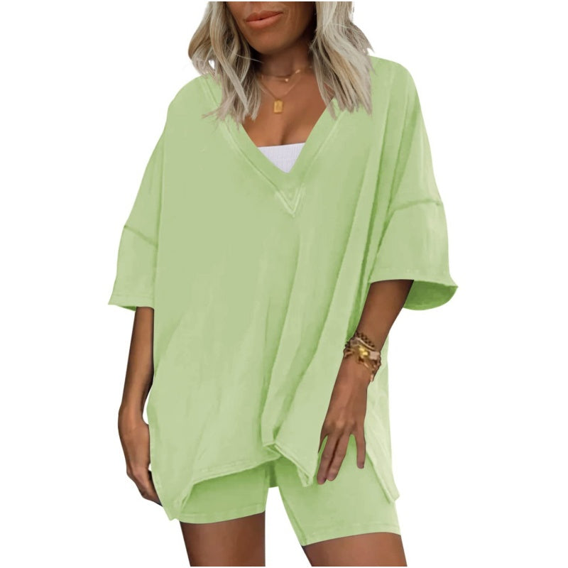 Women's V-Neck T-Shirts and Casual Shorts Two-piece Set