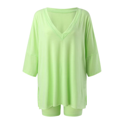 Women's V-Neck T-Shirts and Casual Shorts Two-piece Set