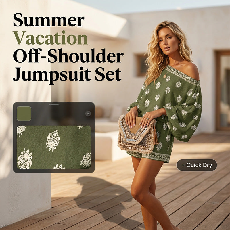 🔥While Supplies Last 50% OFF!🎉 Bohemian Off-Shoulder Printed Jumpsuit Set