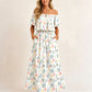 👗 60% OFF NOW! 🌸 Printed Off-Shoulder Short Sleeve Maxi Dress – Floral Print, Ruffled Bodice & Hidden Pockets ✨🎁（Random Gift)