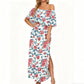 👗 60% OFF NOW! 🌸 Printed Off-Shoulder Short Sleeve Maxi Dress – Floral Print, Ruffled Bodice & Hidden Pockets ✨🎁（Random Gift)
