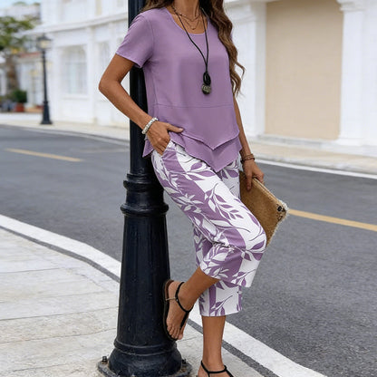 👚60% OFF NOW! 🔥 Casual Round Neck Layered Tunic Top & Wide Leg Pants Set – Flowy Design, Soft Fabric & Perfect for Everyday Style 🌸