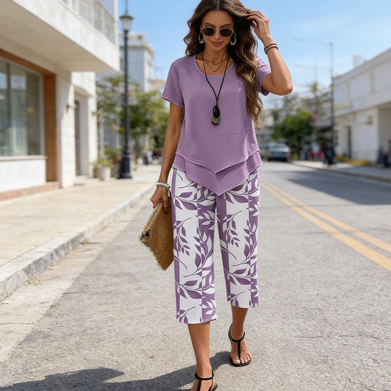 👚60% OFF NOW! 🔥 Casual Round Neck Layered Tunic Top & Wide Leg Pants Set – Flowy Design, Soft Fabric & Perfect for Everyday Style 🌸