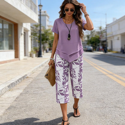 👚60% OFF NOW! 🔥 Casual Round Neck Layered Tunic Top & Wide Leg Pants Set – Flowy Design, Soft Fabric & Perfect for Everyday Style 🌸