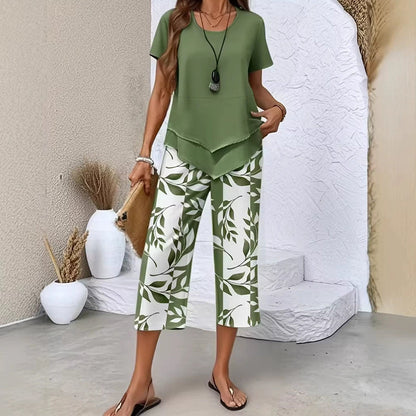 👚60% OFF NOW! 🔥 Casual Round Neck Layered Tunic Top & Wide Leg Pants Set – Flowy Design, Soft Fabric & Perfect for Everyday Style 🌸