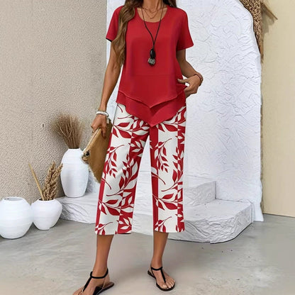 👚60% OFF NOW! 🔥 Casual Round Neck Layered Tunic Top & Wide Leg Pants Set – Flowy Design, Soft Fabric & Perfect for Everyday Style 🌸