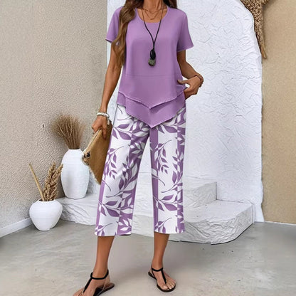 👚60% OFF NOW! 🔥 Casual Round Neck Layered Tunic Top & Wide Leg Pants Set – Flowy Design, Soft Fabric & Perfect for Everyday Style 🌸