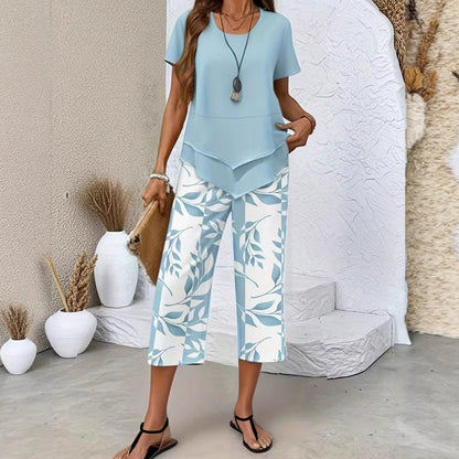 👚60% OFF NOW! 🔥 Casual Round Neck Layered Tunic Top & Wide Leg Pants Set – Flowy Design, Soft Fabric & Perfect for Everyday Style 🌸