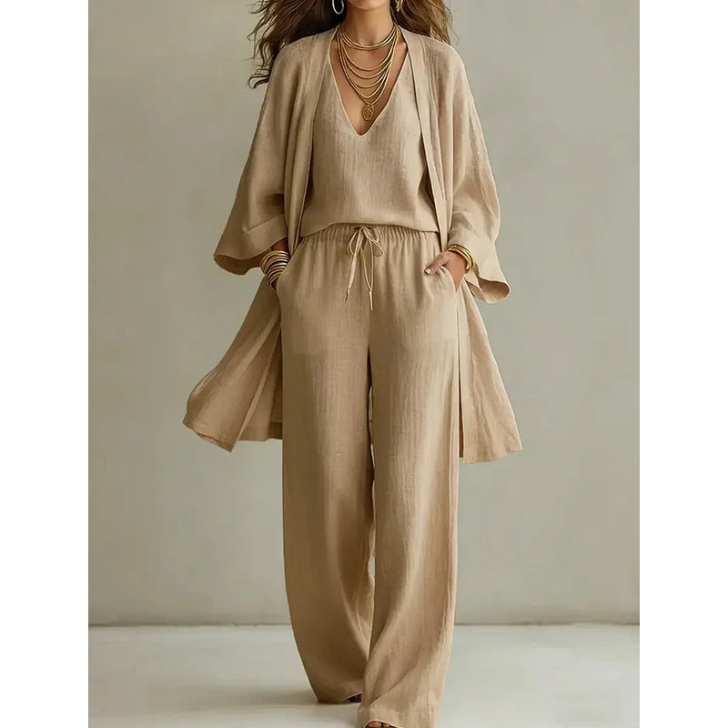 Elegant Wide-Leg Pants & Cardigan Set