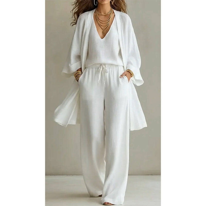 Elegant Wide-Leg Pants & Cardigan Set