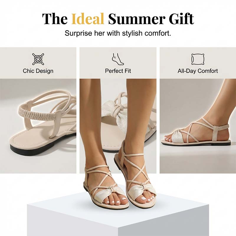 🏖️Limited time Special Price:£ 12.99!!!⏳👙Women's Criss-Cross Strap Flat Sandals