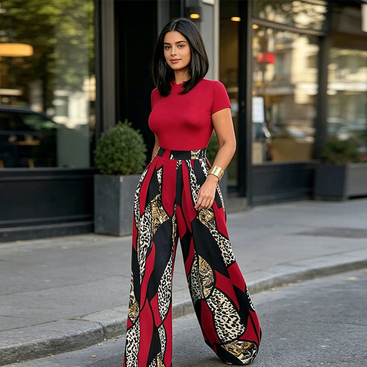 🔥2026 New Arrival ＆ Hot Sale🔥Women's Top & Wide-Leg Pants 2-Piece Set – High Waist & Vibrant Print 🎨