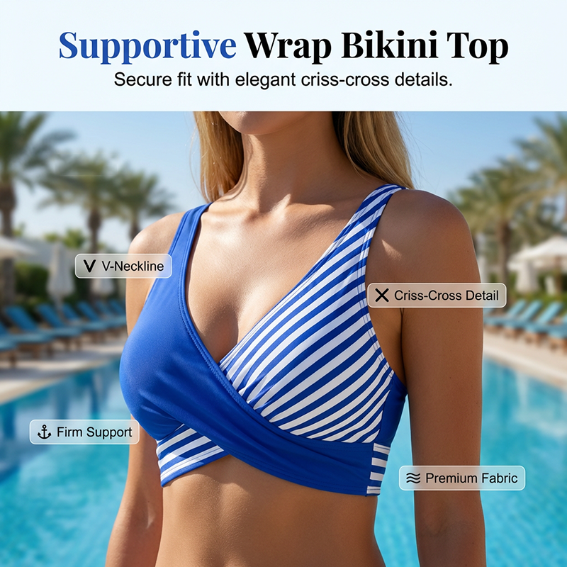Two-Piece Color Block & Stripe Bikini Swimsuit