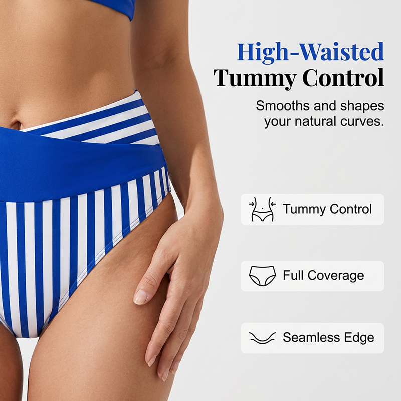 Two-Piece Color Block & Stripe Bikini Swimsuit