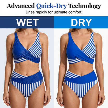 Two-Piece Color Block & Stripe Bikini Swimsuit