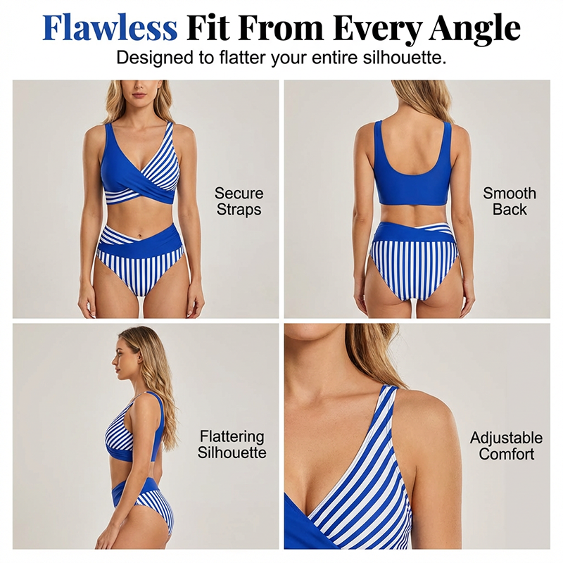 Two-Piece Color Block & Stripe Bikini Swimsuit
