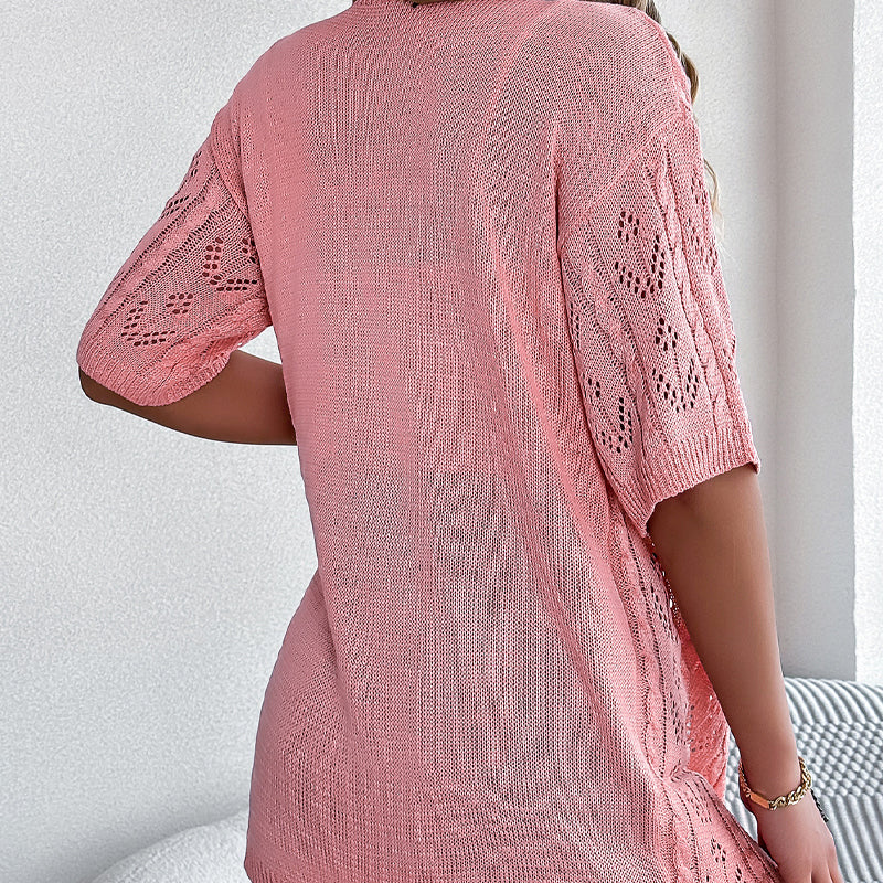 👚 50% OFF NOW! 🌸 Women's Short Sleeve Hollow-Out Knit Cardigan – Breathable Pointelle, Lightweight & Versatile Open-Front – Summer Essential ☀️