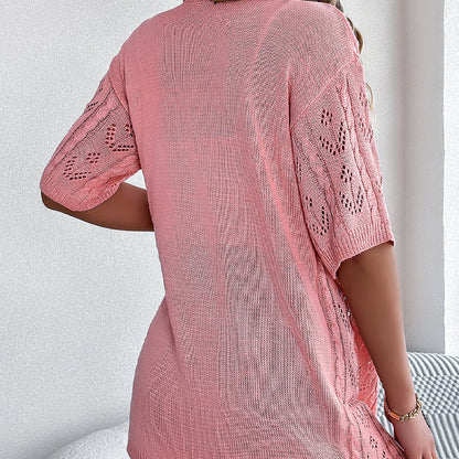 👚 50% OFF NOW! 🌸 Women's Short Sleeve Hollow-Out Knit Cardigan – Breathable Pointelle, Lightweight & Versatile Open-Front – Summer Essential ☀️