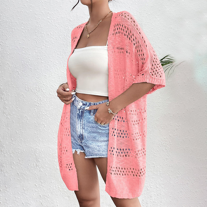 👚 50% OFF NOW! 🌸 Women's Short Sleeve Hollow-Out Knit Cardigan – Breathable Pointelle, Lightweight & Versatile Open-Front – Summer Essential ☀️