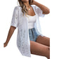 👚 50% OFF NOW! 🌸 Women's Short Sleeve Hollow-Out Knit Cardigan – Breathable Pointelle, Lightweight & Versatile Open-Front – Summer Essential ☀️