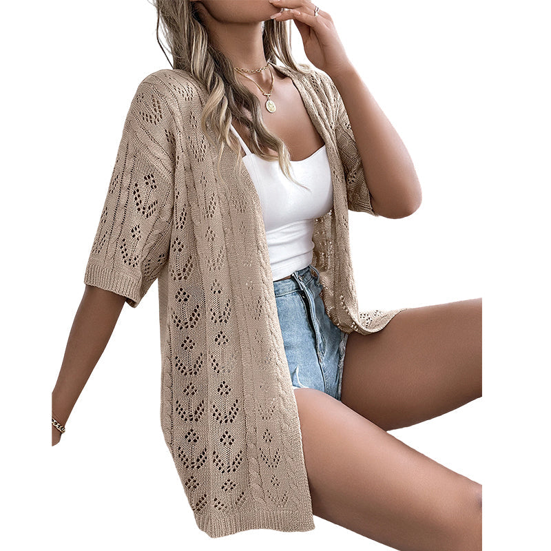 👚 50% OFF NOW! 🌸 Women's Short Sleeve Hollow-Out Knit Cardigan – Breathable Pointelle, Lightweight & Versatile Open-Front – Summer Essential ☀️