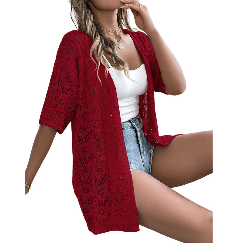 👚 50% OFF NOW! 🌸 Women's Short Sleeve Hollow-Out Knit Cardigan – Breathable Pointelle, Lightweight & Versatile Open-Front – Summer Essential ☀️