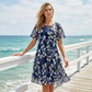 🌸 50% OFF NOW! ✨👗Short-Sleeved A-Line Evening Dress – Elegant Floral Print, Double-Layer Chiffon & Flattering Knee-Length Cut 👗💙