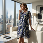 🌸 50% OFF NOW! ✨👗Short-Sleeved A-Line Evening Dress – Elegant Floral Print, Double-Layer Chiffon & Flattering Knee-Length Cut 👗💙