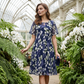 🌸 50% OFF NOW! ✨👗Short-Sleeved A-Line Evening Dress – Elegant Floral Print, Double-Layer Chiffon & Flattering Knee-Length Cut 👗💙