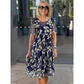 🌸 50% OFF NOW! ✨👗Short-Sleeved A-Line Evening Dress – Elegant Floral Print, Double-Layer Chiffon & Flattering Knee-Length Cut 👗💙