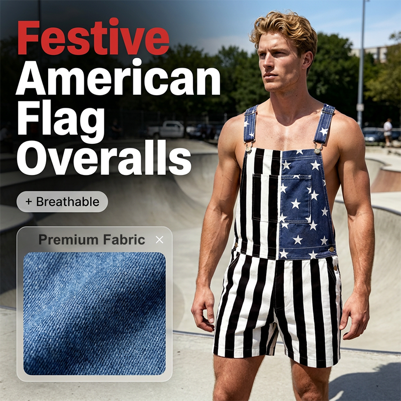 📢📢50% OFF !! ⏰American Flag Unisex Overalls Shorts