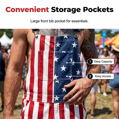 📢📢50% OFF !! ⏰American Flag Unisex Overalls Shorts