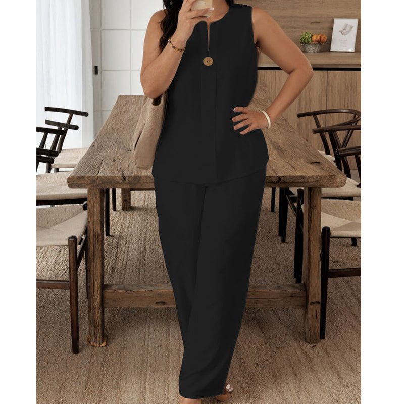 ⏰🔥LIMITED TIME 49% OFF! 💃 Minimalist Sleeveless Top & Wide-Leg Pants