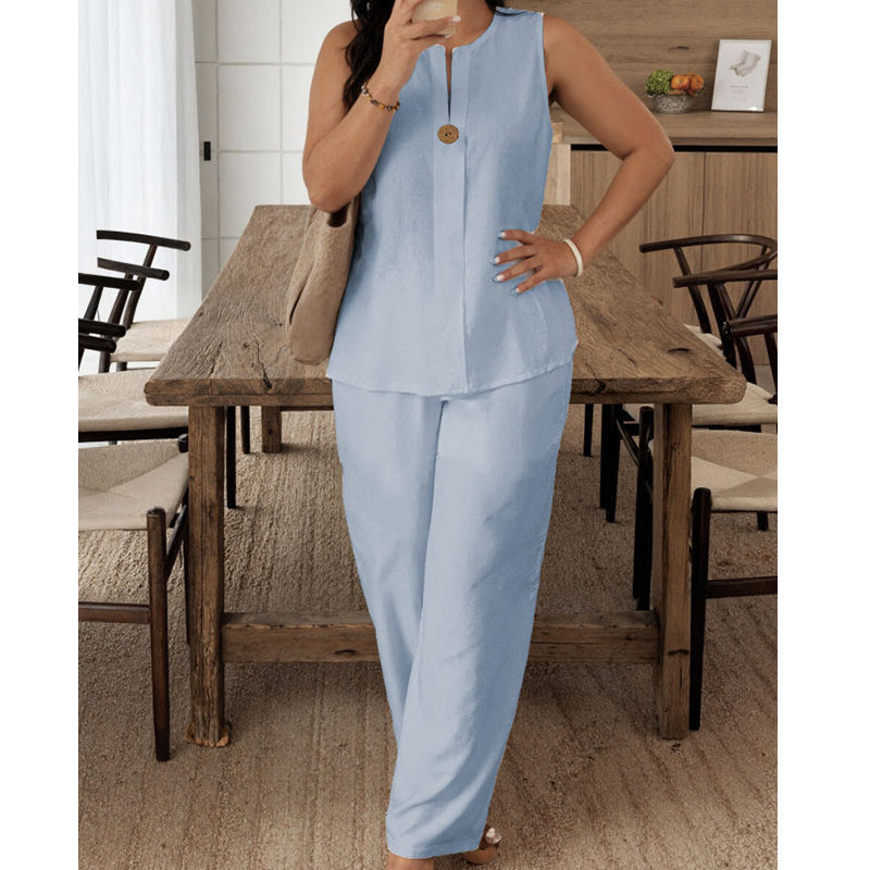 ⏰🔥LIMITED TIME 49% OFF! 💃 Minimalist Sleeveless Top & Wide-Leg Pants