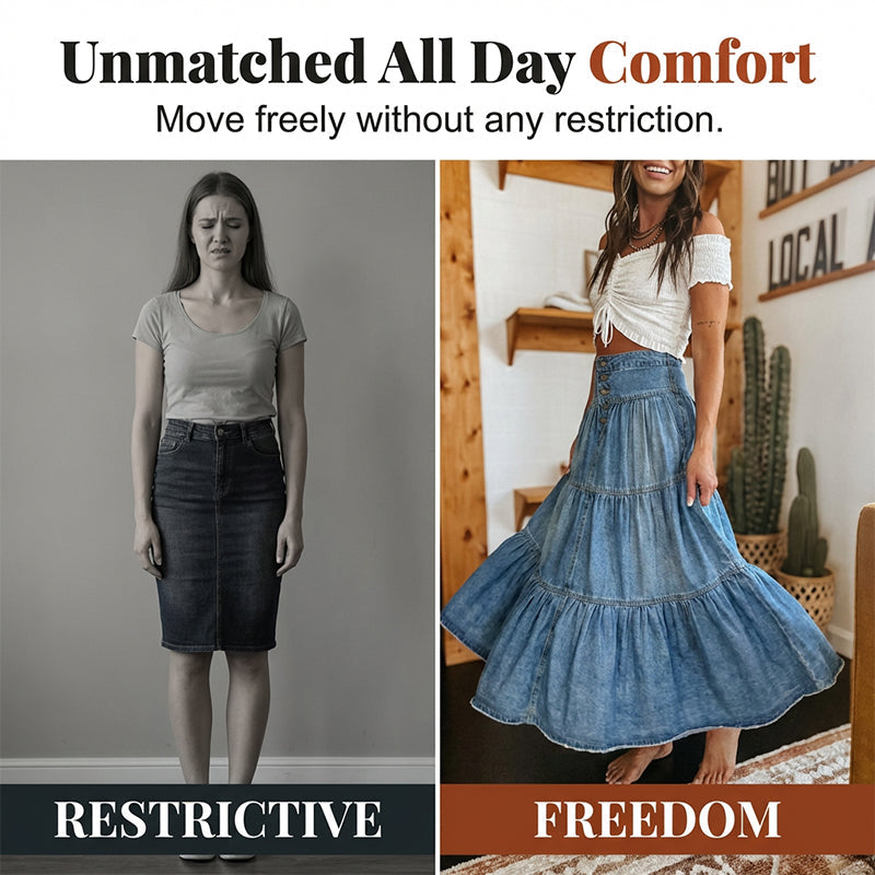 👗 LIMITED-TIME 50% OFF! ✨ Denim Maxi Skirt – High Waist, Tiered, A-Line, Button Front ✨