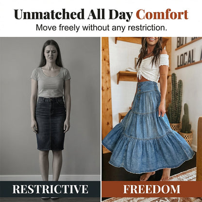 👗 LIMITED-TIME 50% OFF! ✨ Denim Maxi Skirt – High Waist, Tiered, A-Line, Button Front ✨