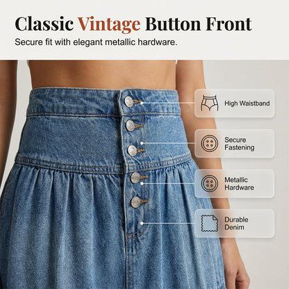 👗 LIMITED-TIME 50% OFF! ✨ Denim Maxi Skirt – High Waist, Tiered, A-Line, Button Front ✨