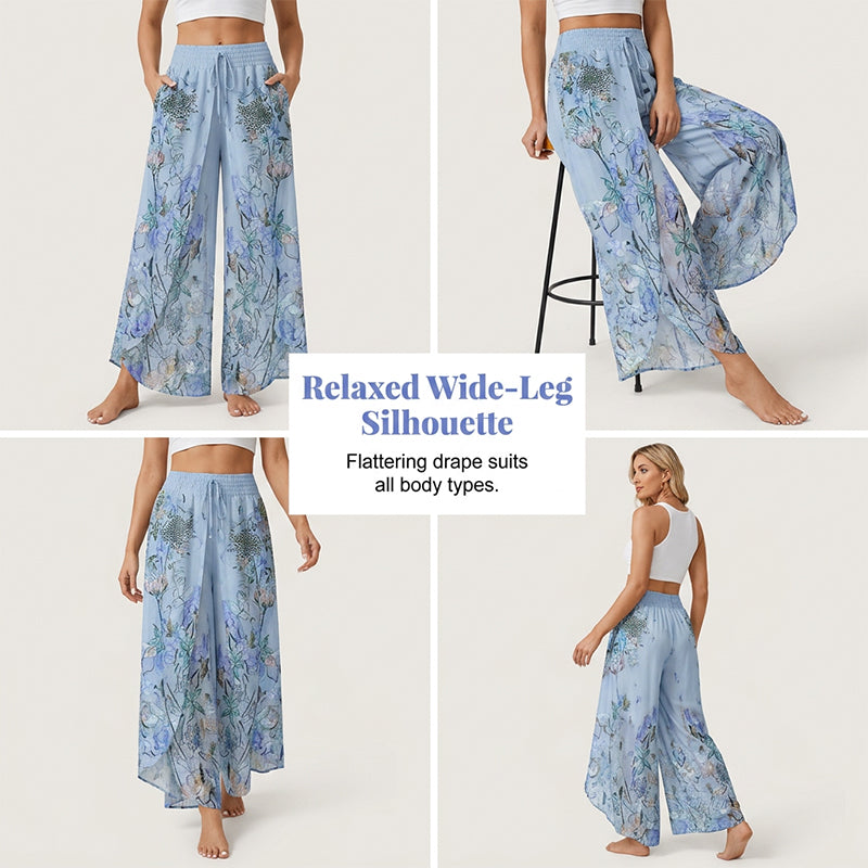 🌸 Breezy Summer Vibes –Women's Printed Wide-Leg Drawstring Trousers🏖️☕
