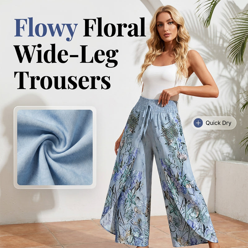 🌸 Breezy Summer Vibes –Women's Printed Wide-Leg Drawstring Trousers🏖️☕