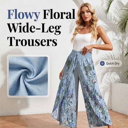Women's Printed Wide-Leg Drawstring Trousers