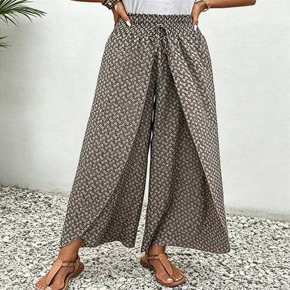 Women's Printed Wide-Leg Drawstring Trousers