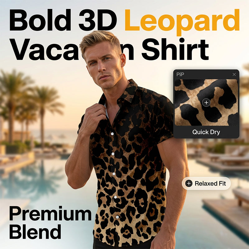 ⏳Limited-time 50% off⏰Men's Short Sleeve Leopard Print Button Down Shirt👔
