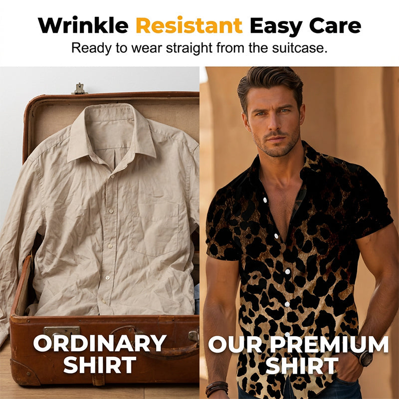 ⏳Limited-time 50% off⏰Men's Short Sleeve Leopard Print Button Down Shirt👔
