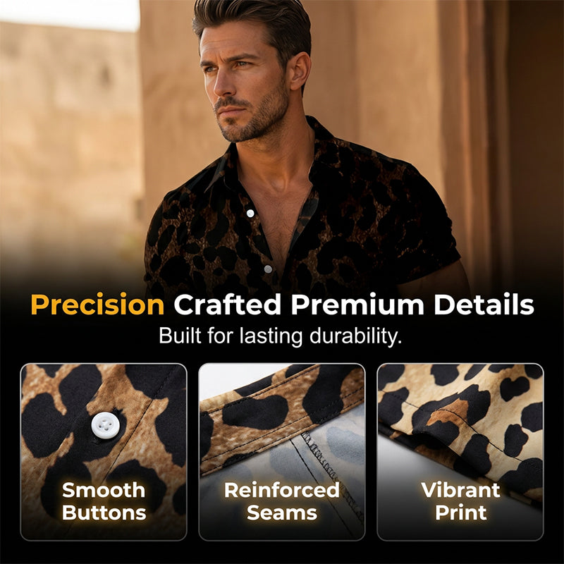 ⏳Limited-time 50% off⏰Men's Short Sleeve Leopard Print Button Down Shirt👔